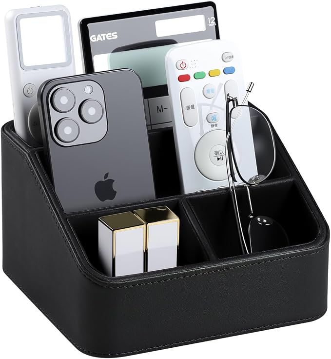 Remote Control Holder, PU Leather Small Desk Organizer by MEIBOOCH