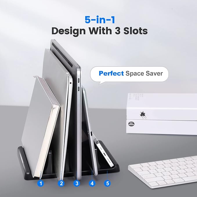 3-Slot Vertical Laptop Stand Holder, Adjustable ABS Plastic Desktop Notebook - Image 2