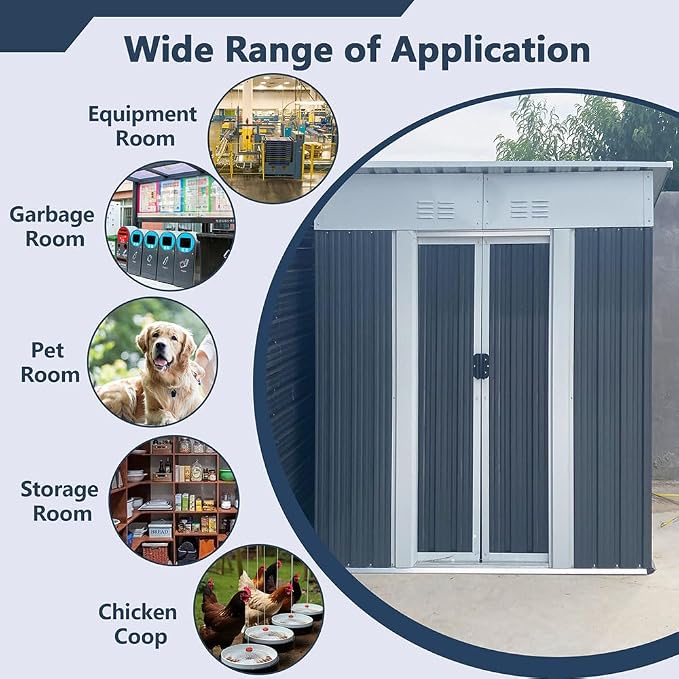 5' x 3' Outdoor Metal Storage Shed Outdoor Shed Galvanized Steel Garden Shed - Image 3