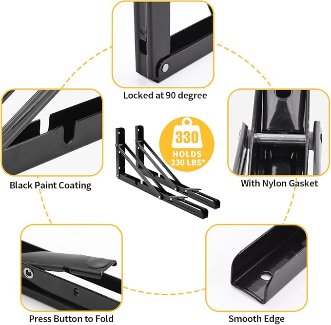 YUMORE 16 Inch Folding Shelf Brackets, Heavy Duty Collapsible Shelf Bracket - Image 5