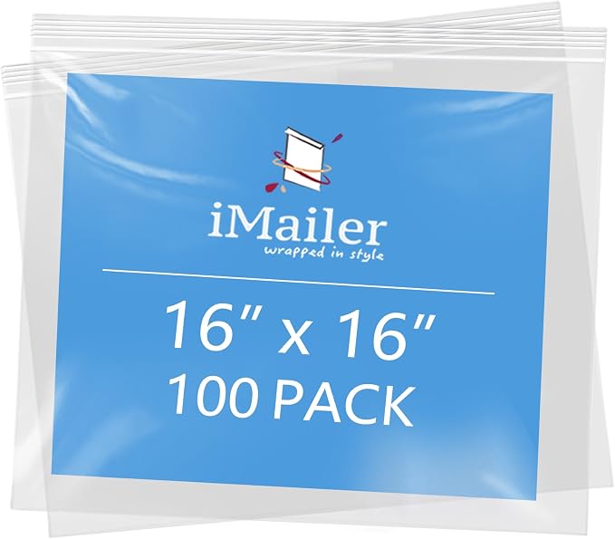 iMailer- 16" x 16" 100 Pack- 2 Mil Resealable Zip Bags- Clear Plastic Bags by iMailer