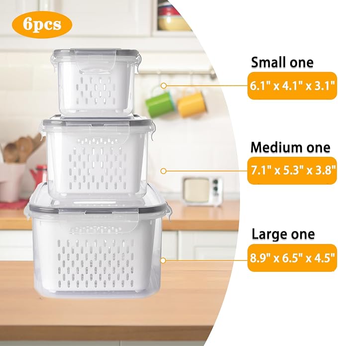 6 PCS Fruit Storage Containers for Fridge - Image 2