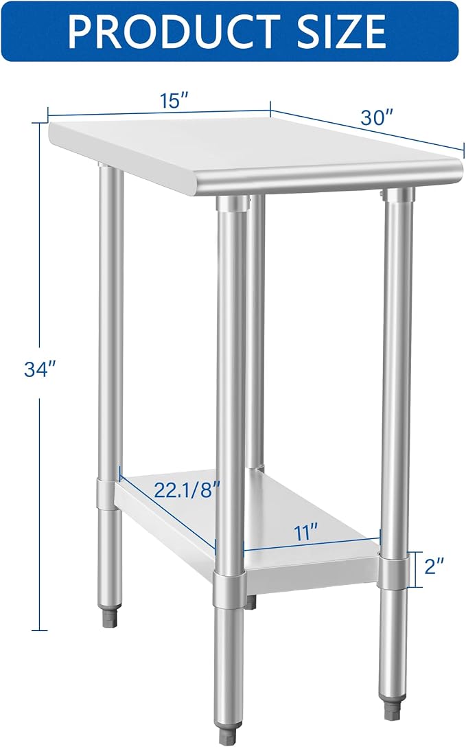 HARDURA Stainless Steel Work Table Commercial 30×15 Inches Kitchen Prep Table - Image 2
