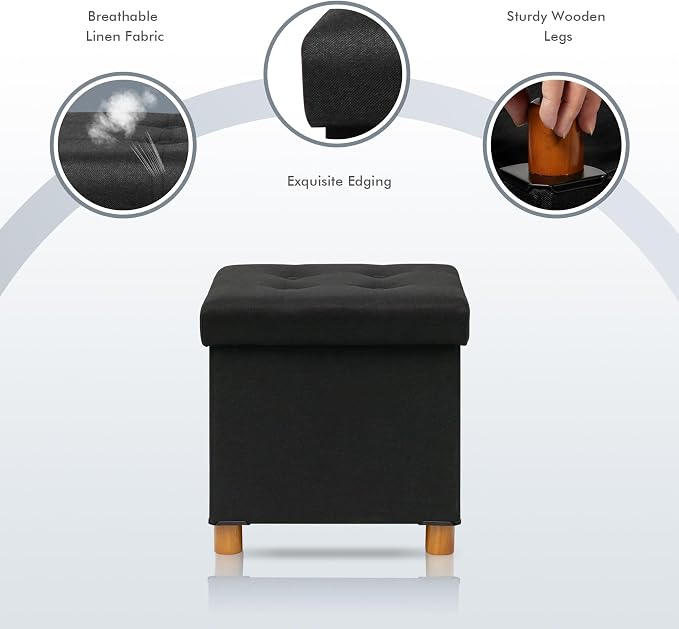 PINPLUS Storage Ottoman Cube, Linen Footrest - Image 7