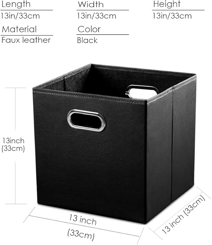 PRANDOM Leather Foldable Cube Storage Bins 13x13 inch Fabric Storage Baskets - Image 6