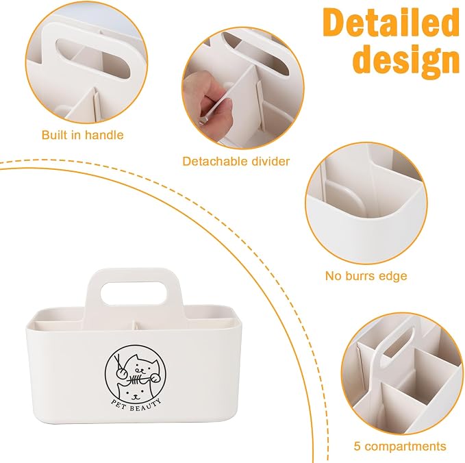 Minimalist White Dog Cat Grooming Supplies Organizer, Portable Caddy - Image 3