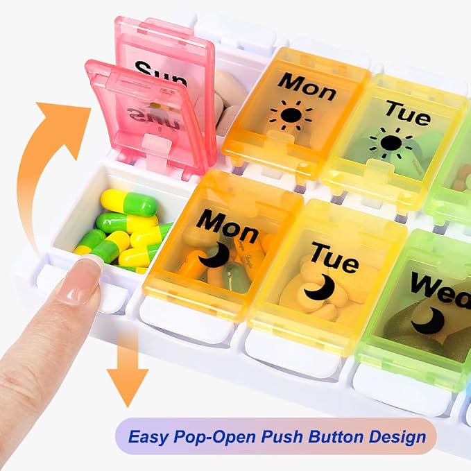 HRX Package Medicine Pill Boxes 7 Day AM/PM, Easy Fill & Open Medication - Image 3