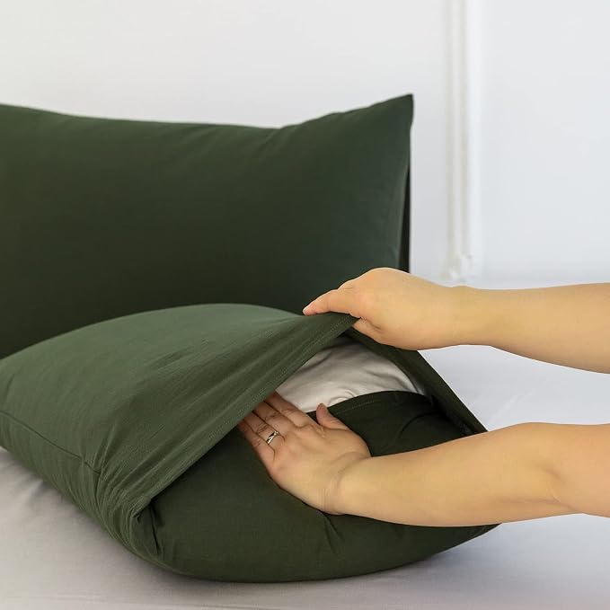 MooMee Bedding Pillowcases Pack of 4 100% Washed Cotton Linen Like Textured - Image 4