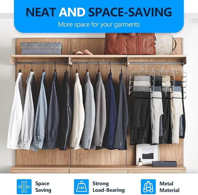 Pants Hangers 6 Pieces, 5 Tier Closet Organizers and Storage Clothes Hangers - Image 4