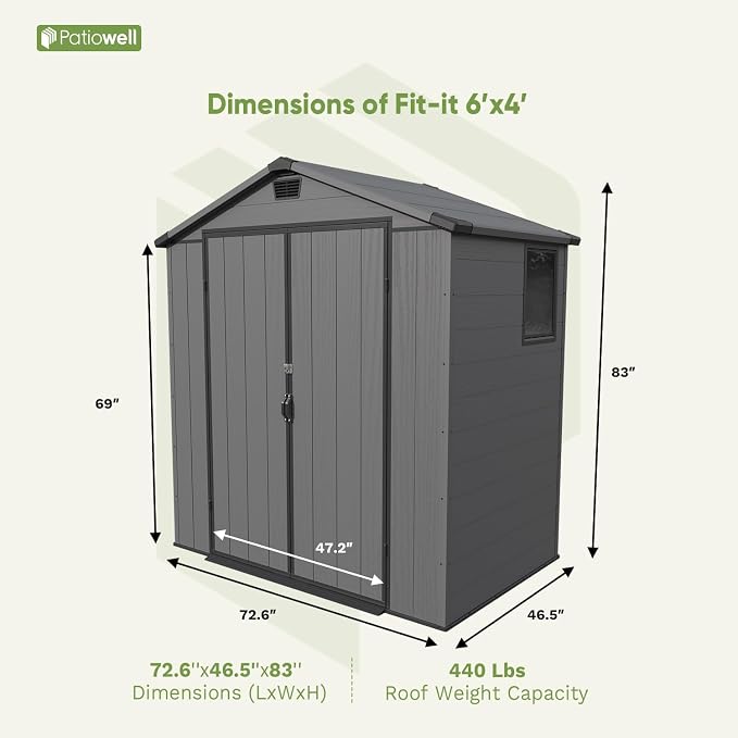 Patiowell 6X4 FT Plastic Outdoor Storage Shed - Image 2