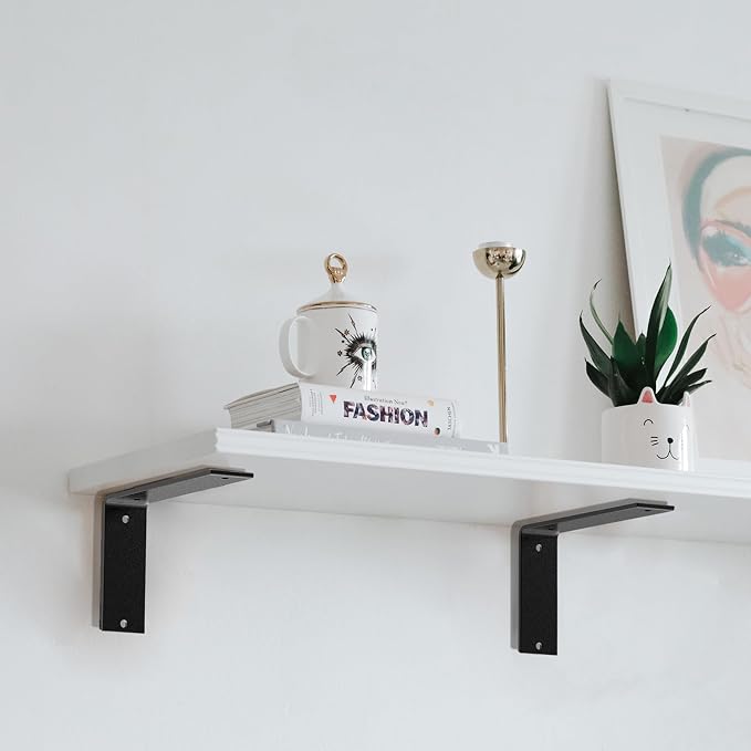 Black Heavy Duty Shelf Brackets 6 Inch, Rustic Gold Iron L Shelf Bracket - Image 6