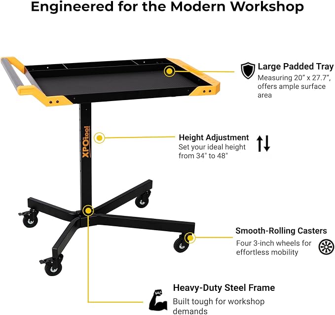 Adjustable Height Mobile Work Table, Rolling Tool Cart – Heavy-Duty Steel - Image 4