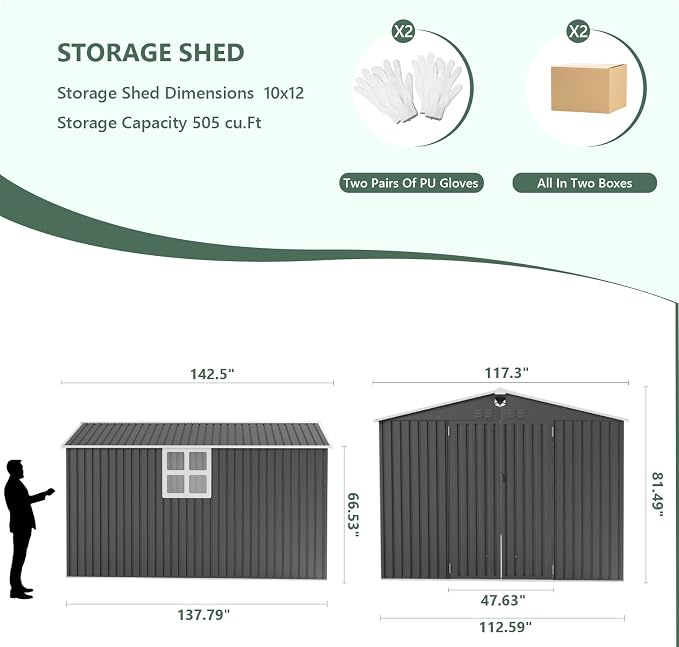 10x12 FT Metal Storage Shed - Image 2