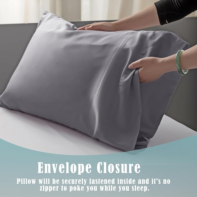 TELUS Pillow Cases Queen Size 2 Pack, Bamboo Rayon & Lyocell Pillowcase - Image 4