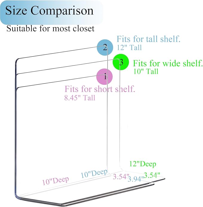 Shelf Dividers for Closet Organization: 12" Tall Acrylic Closet Dividers for - Image 2