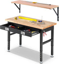 Workbench with Shelf Bracket 48 x 24 Inch Heavy Duty Rubberwood Tabletop Work by ENJOYWOOD