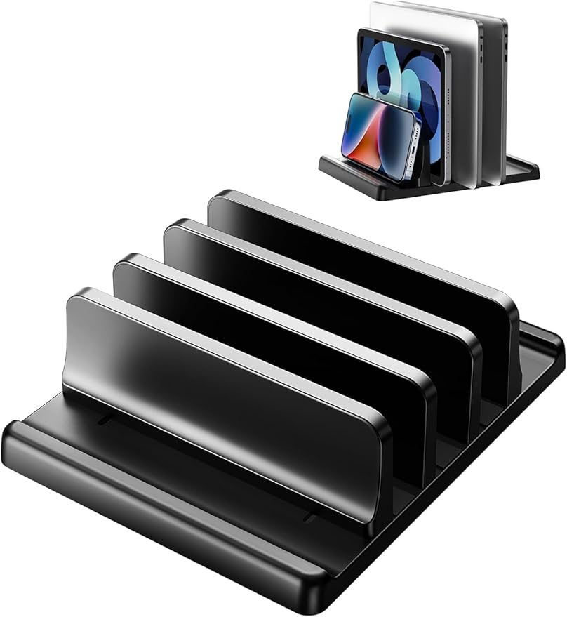 3-Slot Vertical Laptop Stand Holder, Adjustable ABS Plastic Desktop Notebook by EAXBUX