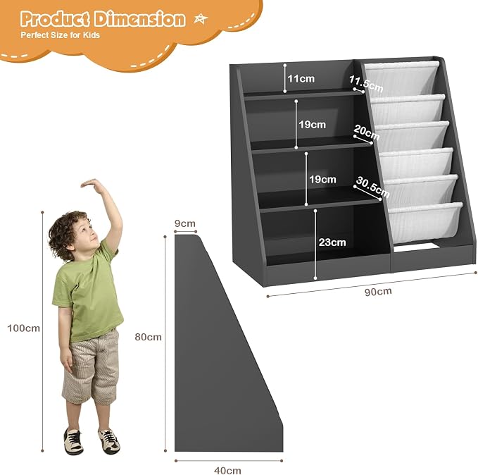 4 Tier Kids Bookshelf Wooden, Five Layer Sling Children Bookcase, Baby Toddler - Image 9