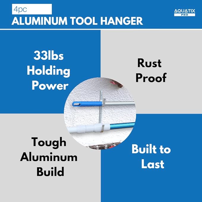 Aquatix Pro Pool Pole Hanger Premium 4pc Aluminium Holder Set, Ideal Hooks - Image 6