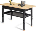 48"/60'' Adjustable Workbench, Rubber Wood Top Work Bench Heavy-Duty Work Table by PolarAurora
