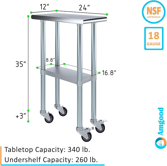 AmGood 12" Long x 24" Deep Stainless Steel Table - Image 3