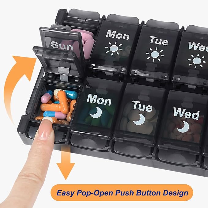 HRX Package Weekly Pill Organizer 2 Times a Day, Easy Fill & Open AM/PM - Image 3