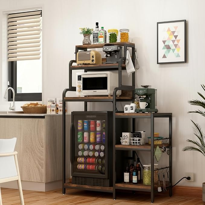 7-Tier Kitchen Storage Rack, Mini Fridge and Microwave Stand by FEBORY