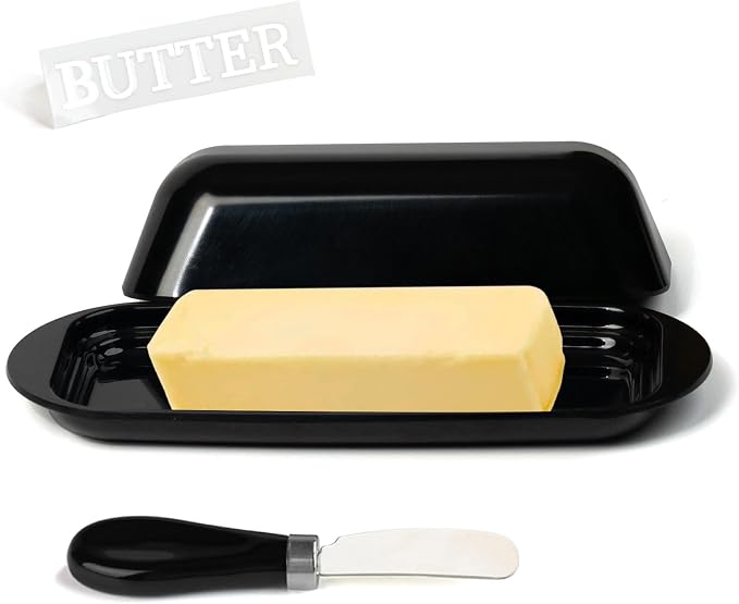 Butter Dish with Lid and Knife, Durable Countertop & Fridge Butter Keeper by Unknown