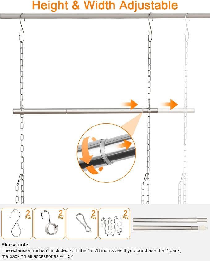 Hanging Closet Rod, Adjustable Width and Height Closet Rods Extender, 17-52inch - Image 4