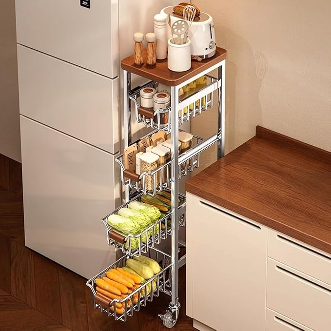 Ultra Slim 5-Tier Rolling Fruit & Vegetable Storage Cart - Image 2