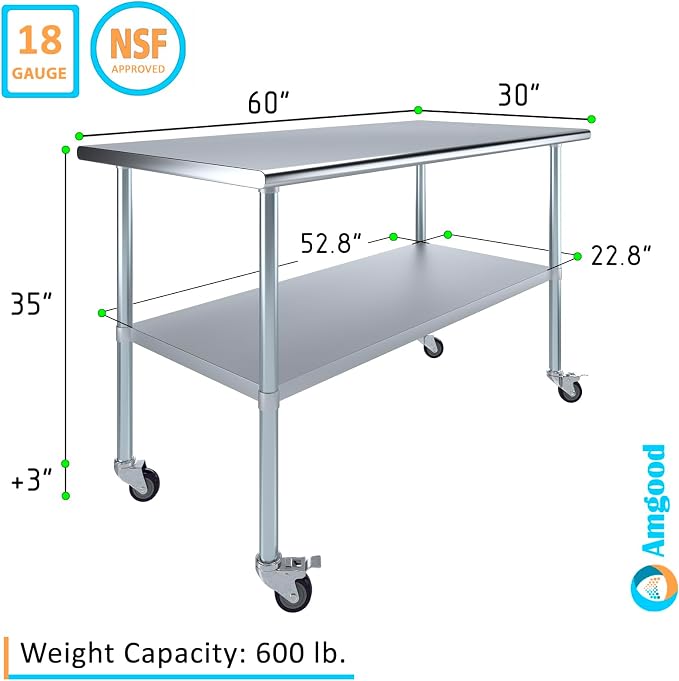 AmGood 60" Long x 30" Deep Stainless Steel Table - Image 3
