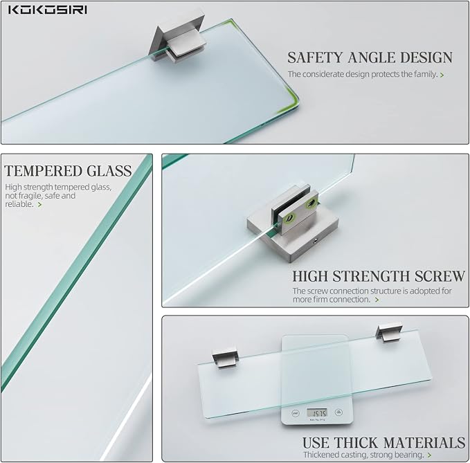 KOKOSIRI Wall Shelves Floating Bathroom Glass Shelf - Image 6