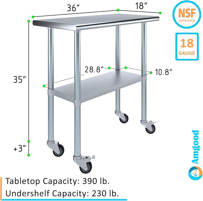 AmGood 36" Long x 18" Deep Stainless Steel Table - Image 3
