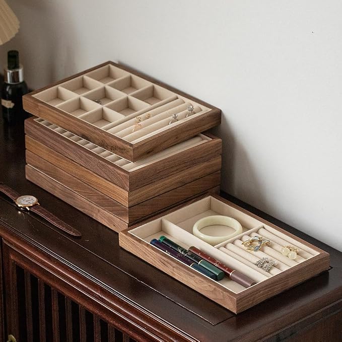 Black Walnut Wooden Jewelry Tray Organizer - Image 7