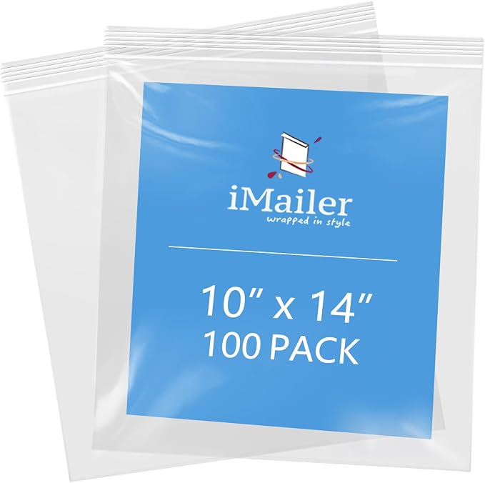 iMailer- 10" x 14" 100 Pack- 2 Mil Resealable Zip Bags- Clear Plastic Bags by iMailer