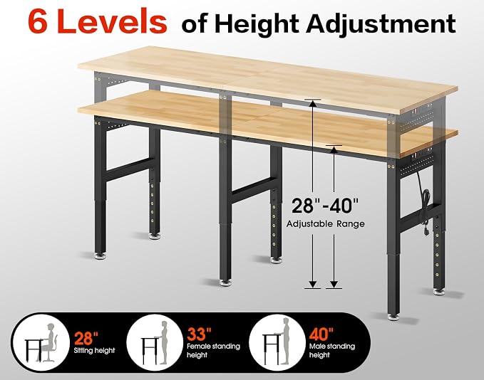 84” Heavy Duty Workbench, 5000 LBS Capacity Adjustable Work Bench - Image 4