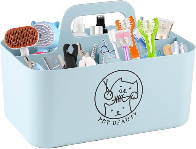5-Compartment Blue Dog Stuff Storage Caddy, Portable Pet Grooming Organizer by Brabtod