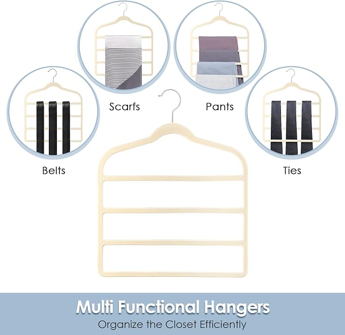Velvet Hangers Space Saving Non Slip Pant Velvet Hangers, DUDUCOFU 8 Pack Beige - Image 5