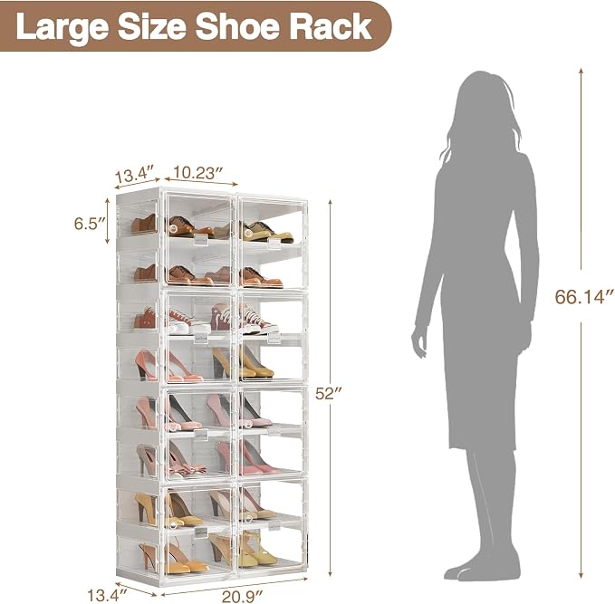 BROVIEW Foldable Shoe Rack, Large Stackable Sneaker Organizer Storage Box - Image 2