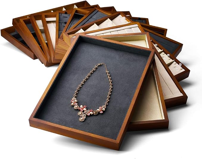 Oirlv Wood Flat Jewelry Tray Stackable Jewelry Drawer Organizer Showcase - Image 2
