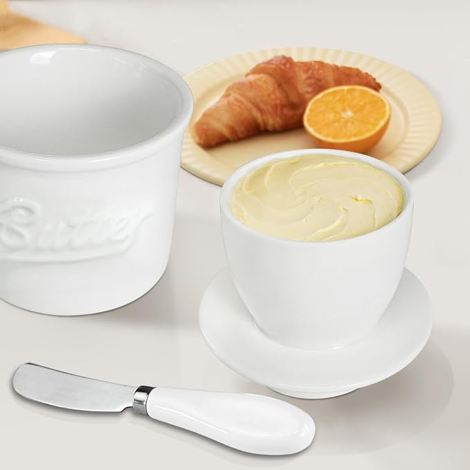 Ceramic Butter Crock with Lid & Spreader Knife, Butter Keeper - Image 2