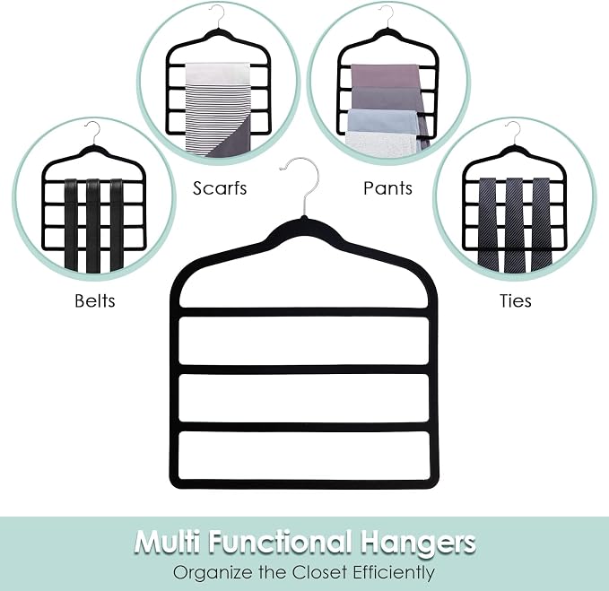 Velvet Hangers Space Saving Non Slip Pant Velvet Hangers, DUDUCOFU 4 Pack Black - Image 8