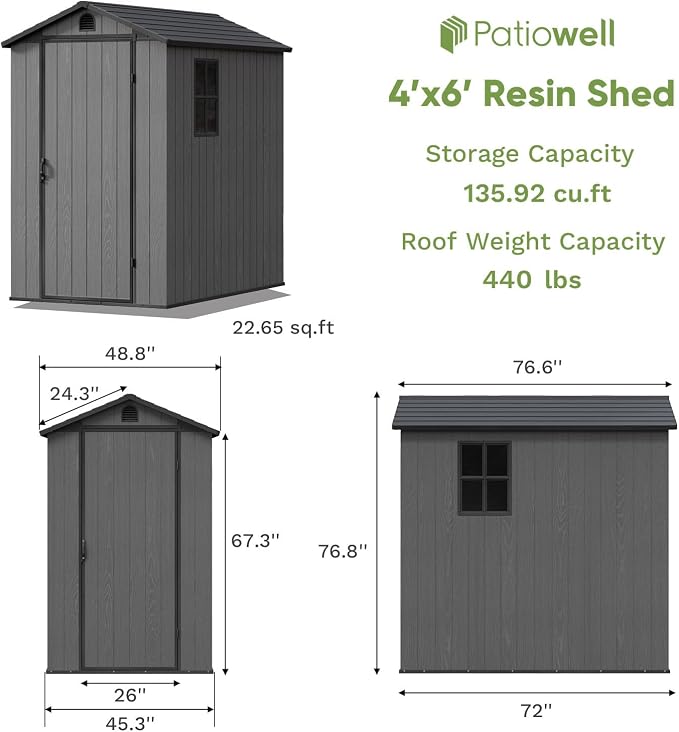 Patiowell 4' x 6' Outdoor Storage Shed - Image 3