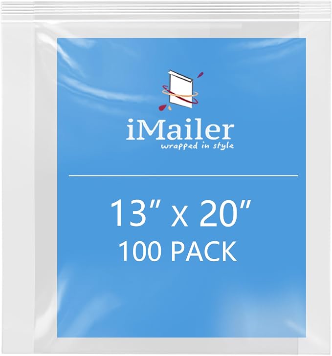 iMailer- 13" x 20" 100 Pack- 2 Mil Resealable Zip Bags- Clear Plastic Bags by iMailer