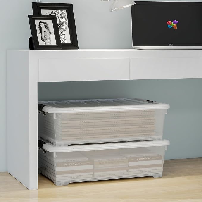 26 Quart Clear Underbed Storage Bin, Plastic Underbed Storage Box, Wheeled - Image 5