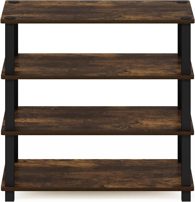 Furinno Turn-S-Tube 4-Tier Shoe Rack, Amber Pine/Black - Image 6
