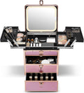 Qislee Makeup Box with Double Drawers and Four Trays, Detachable Lighted Mirror by Qislee