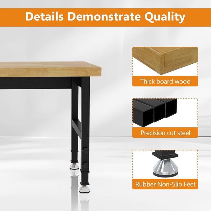48" Work Bench, Adjustable Height Workbench, Heavy-Duty Thicker Work Table - Image 3