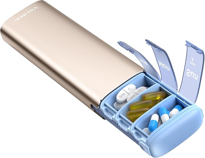 Vaydeer Metal Travel Pill Organizer – Compact Weekly Pill Box by Vaydeer