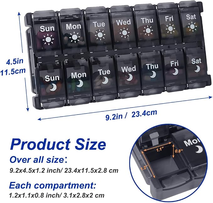 HRX Package Weekly Pill Organizer 2 Times a Day, Easy Fill & Open AM/PM - Image 6
